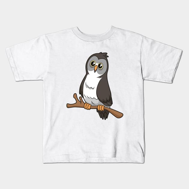 Kawaii Great grey owl Kids T-Shirt by Modern Medieval Design